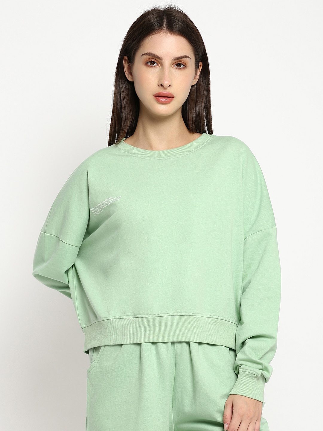 

R&B Drop Shoulder Sleeves Cotton T-shirt, Green