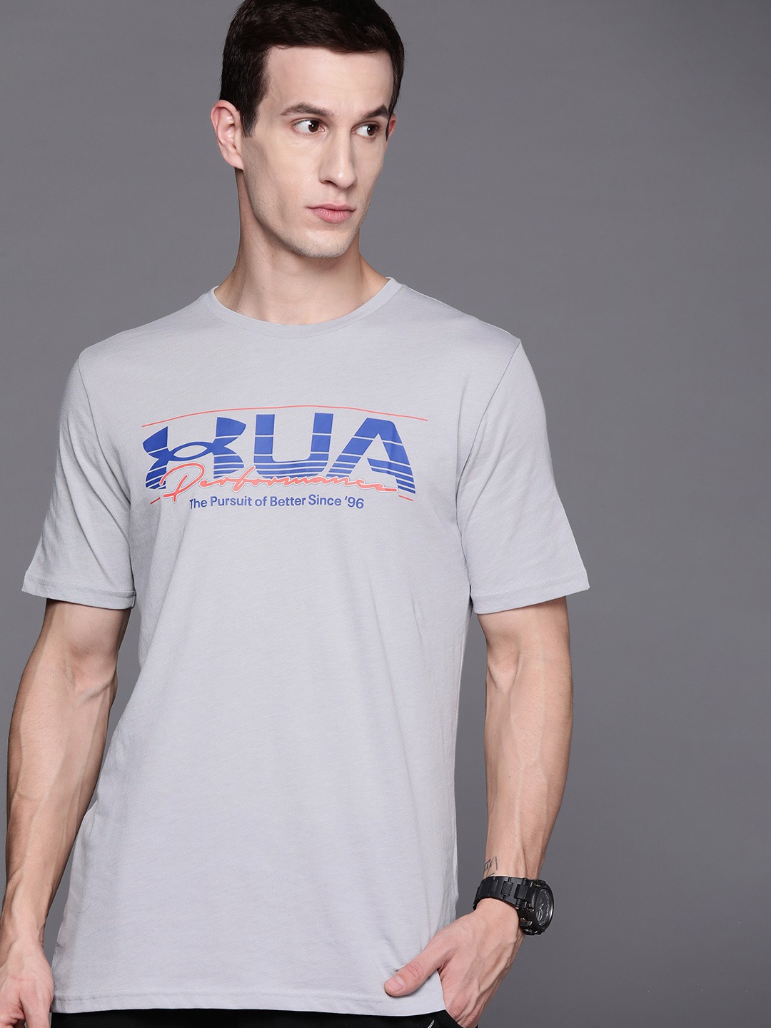

UNDER ARMOUR Brand Logo Printed Loose Fit Vintage Branded Script T-shirt, Grey