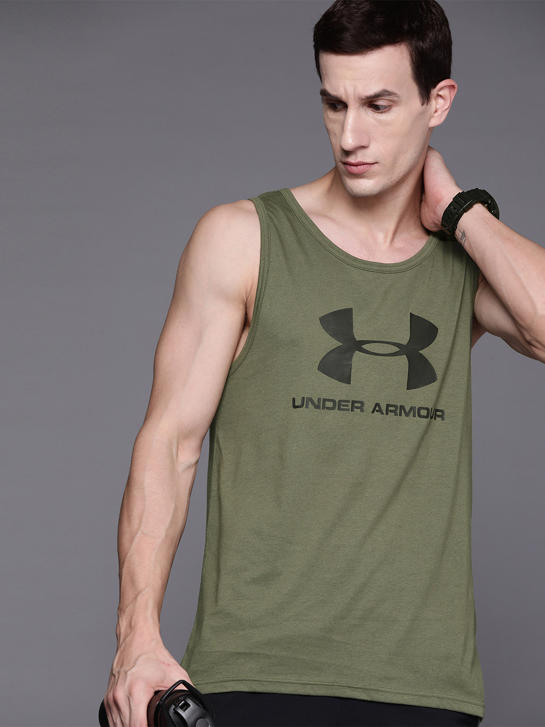 

UNDER ARMOUR Brand Logo Printed Loose Fit Sportstyle T-shirt, Olive