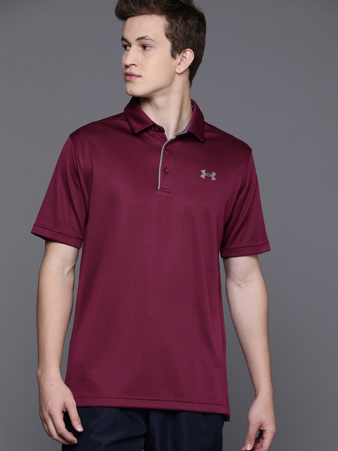 

UNDER ARMOUR Men Burgundy Polo Collar Loose T-shirt