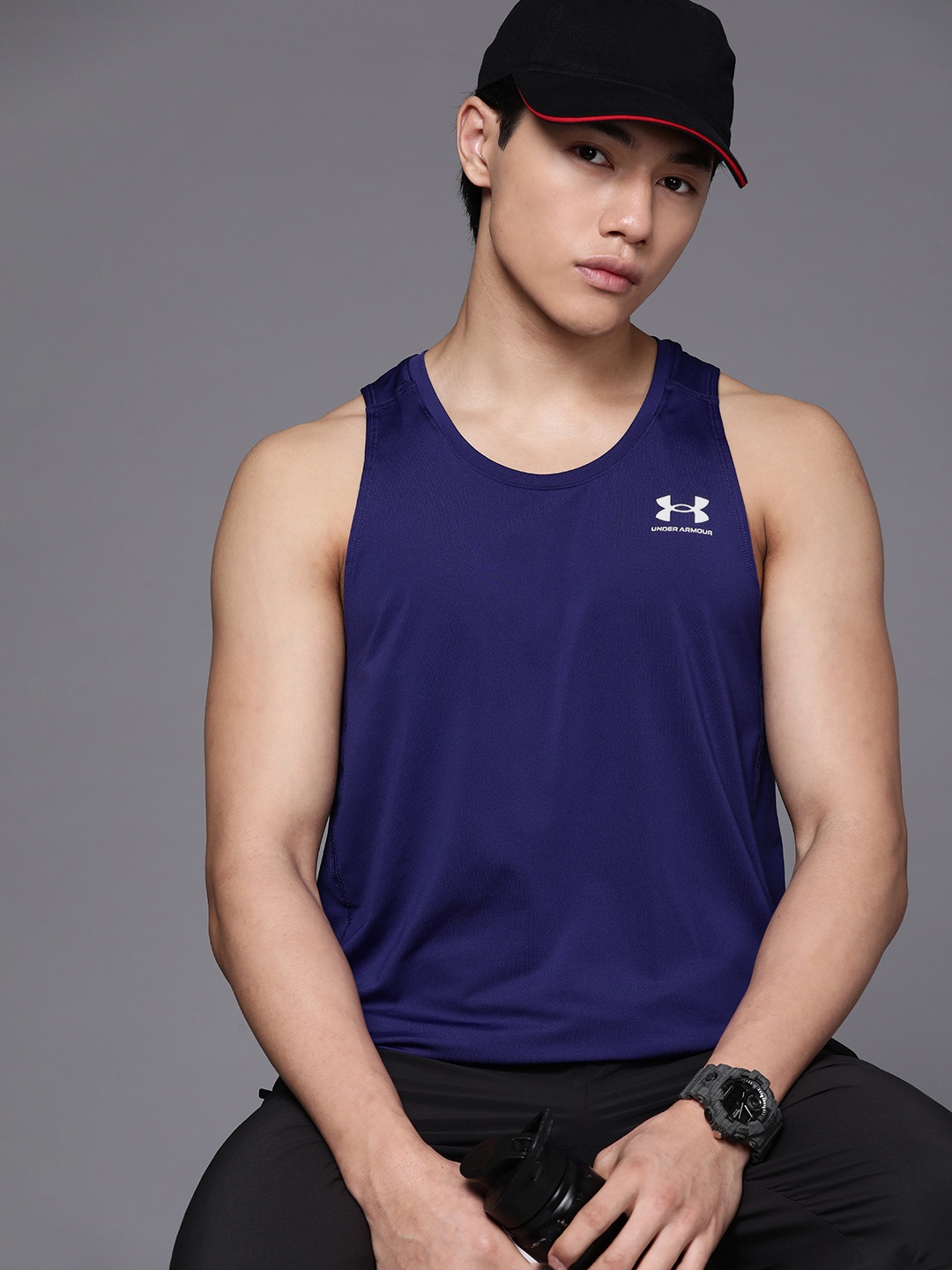 

UNDER ARMOUR Brand Logo Print Detail Slim Fit Heat Gear Fitted Tank T-shirt, Purple