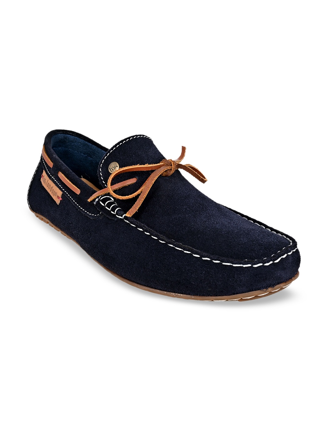 

HX London Men Lightweight Suede Driving Shoes With Bows, Navy blue