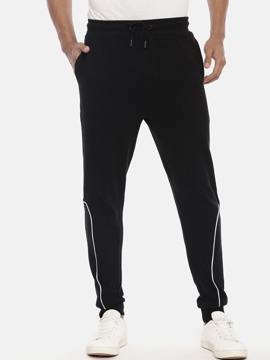 

R&B Men Mid Rise Cotton Joggers, Black