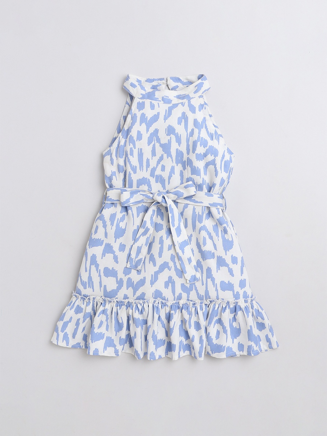 

taffykids Girls Conversational Printed Halter Neck A-Line Dress, White