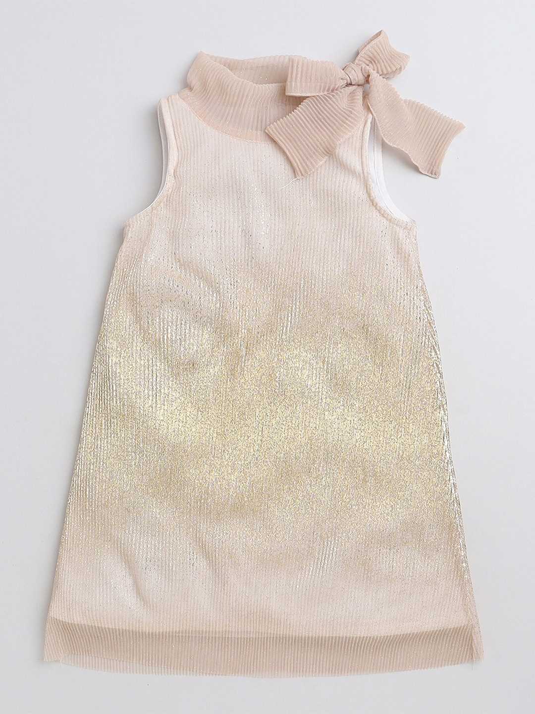 

taffykids Girls Self Designed High Neck Tie-Ups A-Line Dress, Beige