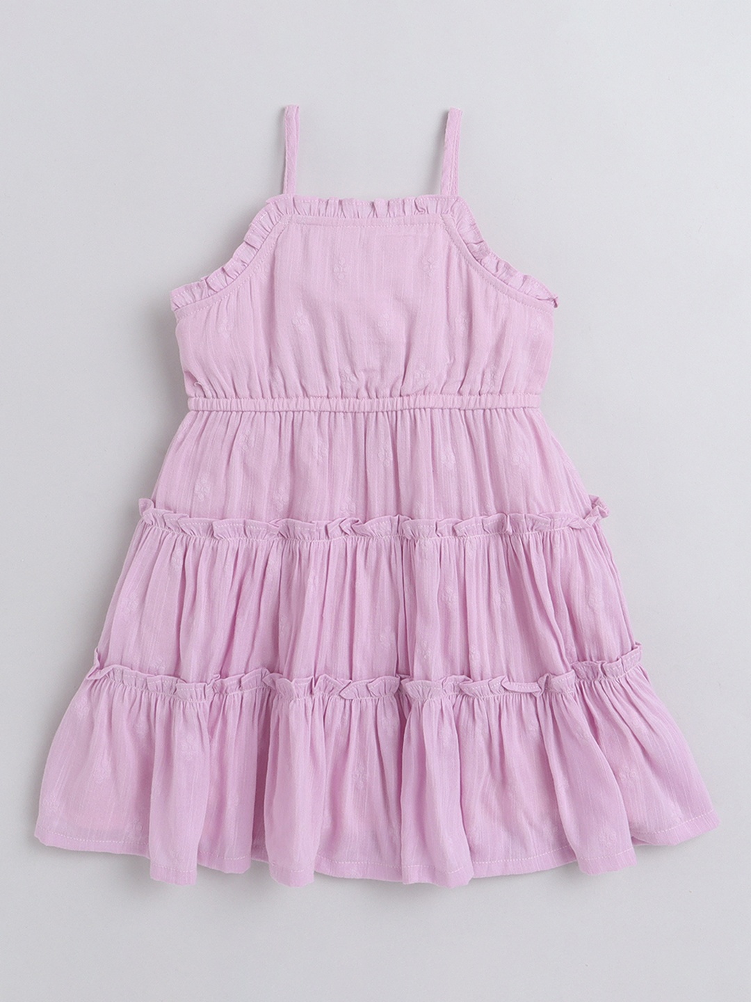 

taffykids Girls Shoulder Straps Tiered Pure Cotton A-Line Dress, Purple