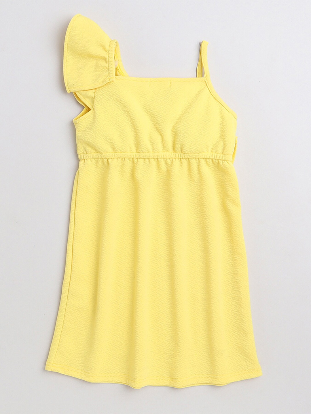 

taffykids Girls One Shoulder Ruffles Detailed A-Line Dress, Yellow