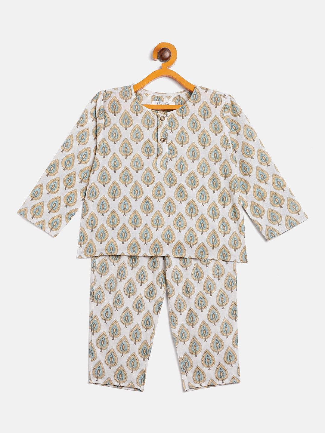 

JWAAQ Infant Kids Ethnic Printed Pure Cotton Night Suit, White