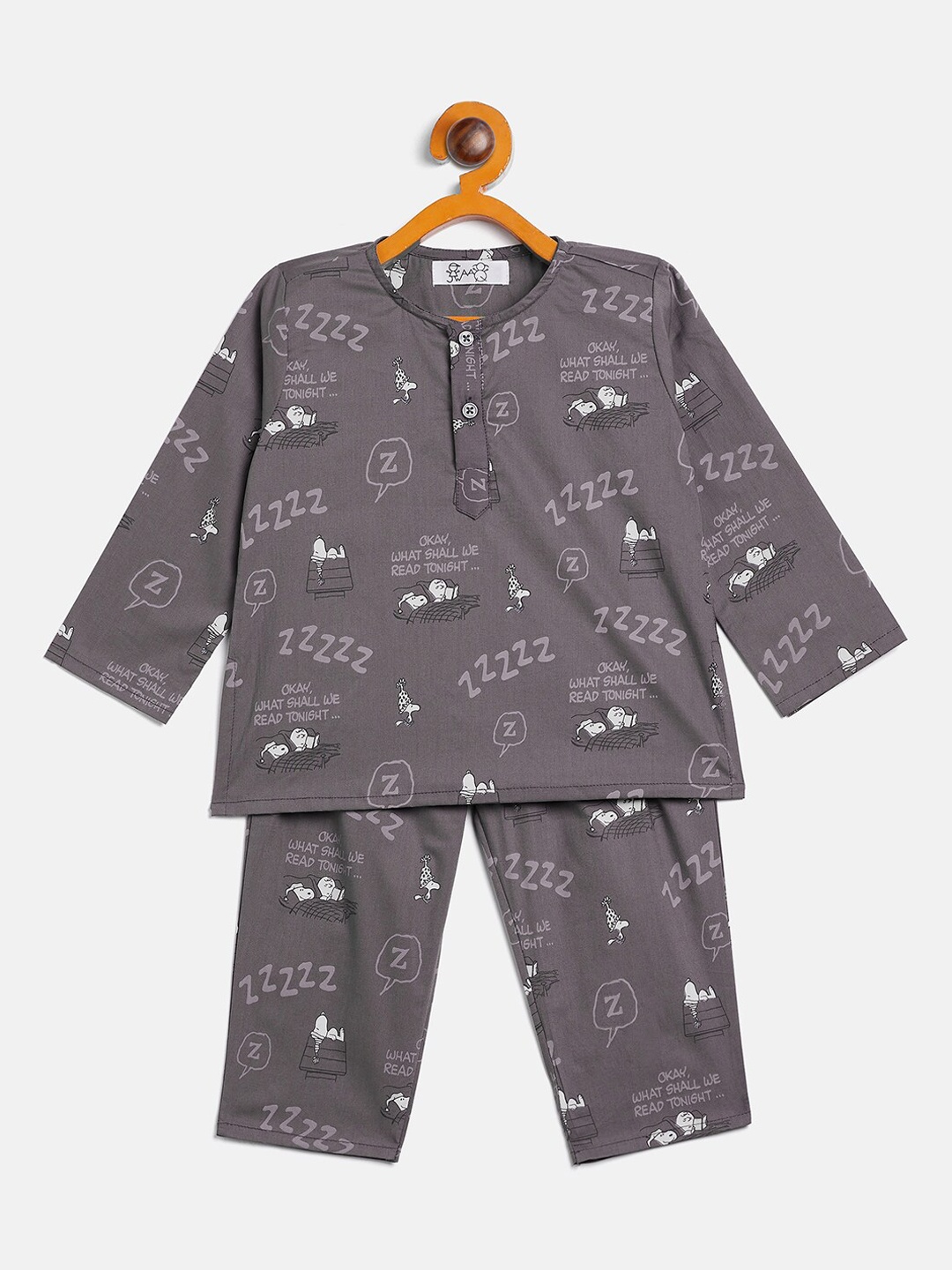 

JWAAQ Kids Printed Night suit, Grey