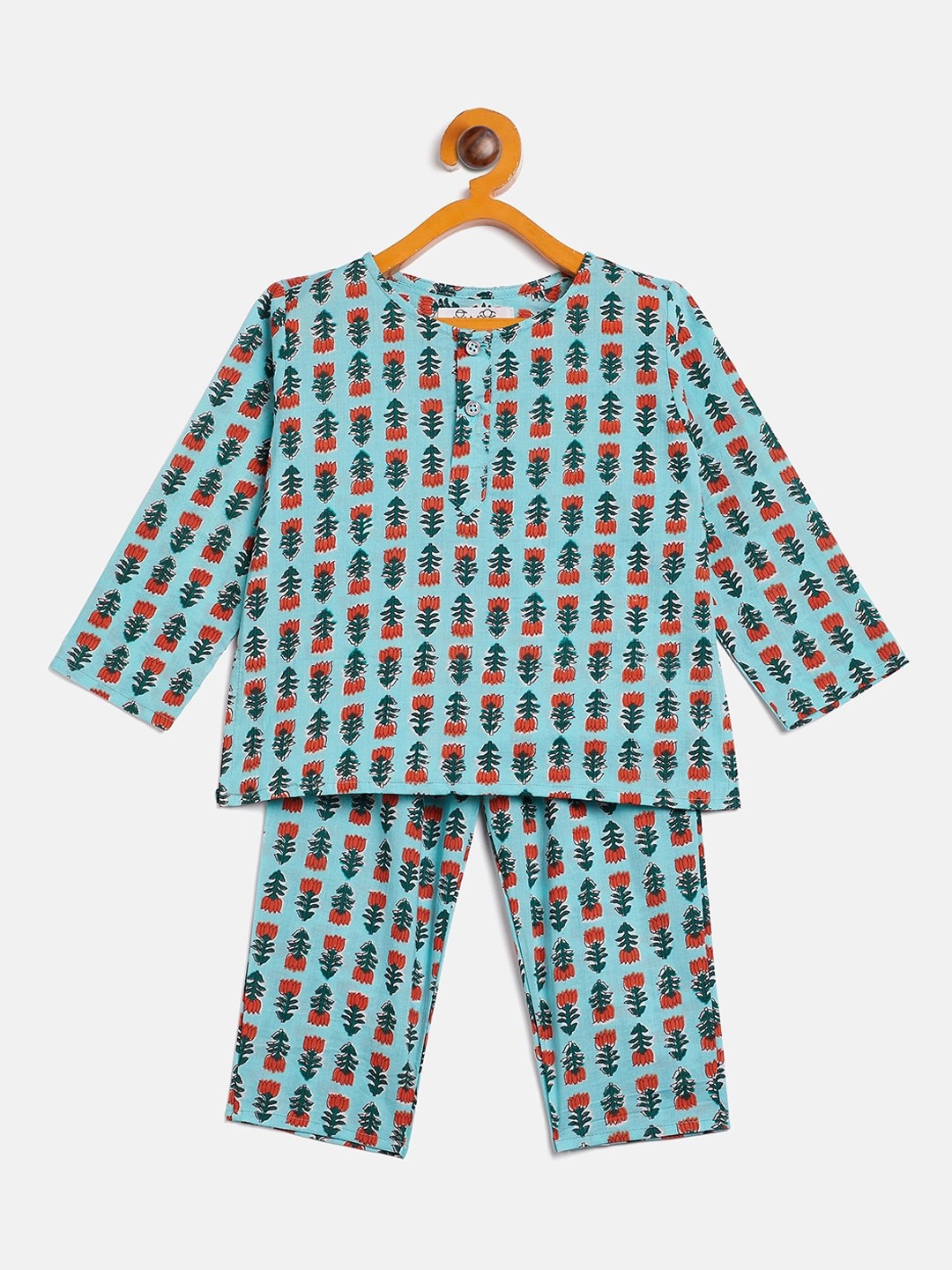 

JWAAQ Infant Kids Floral Printed Pure Cotton Night Suit, Teal