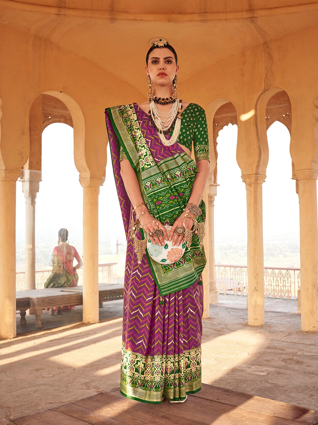 

Mitera Purple & Green Woven Design Zari Saree