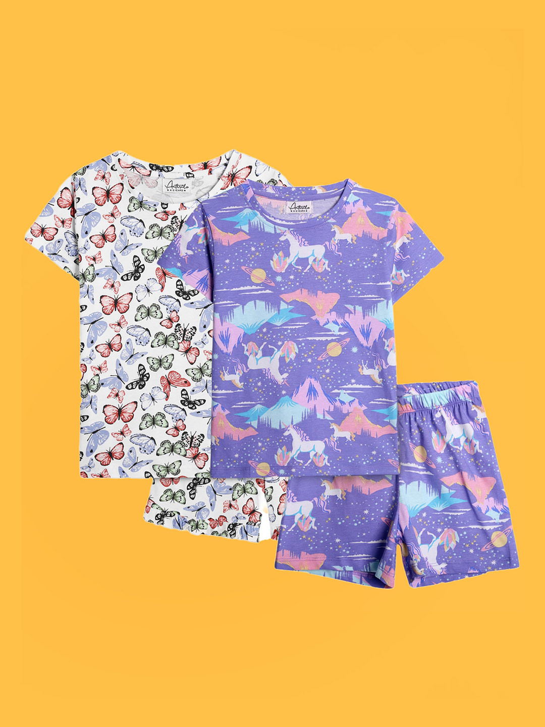 

Anthrilo Girls Pack Of 2 Printed Pure Cotton Night suits, Off white