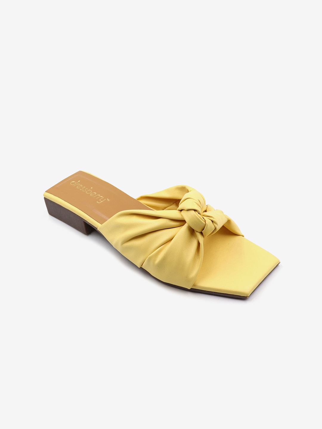 

DressBerry Yellow Knotted Strap Open Toe Flats