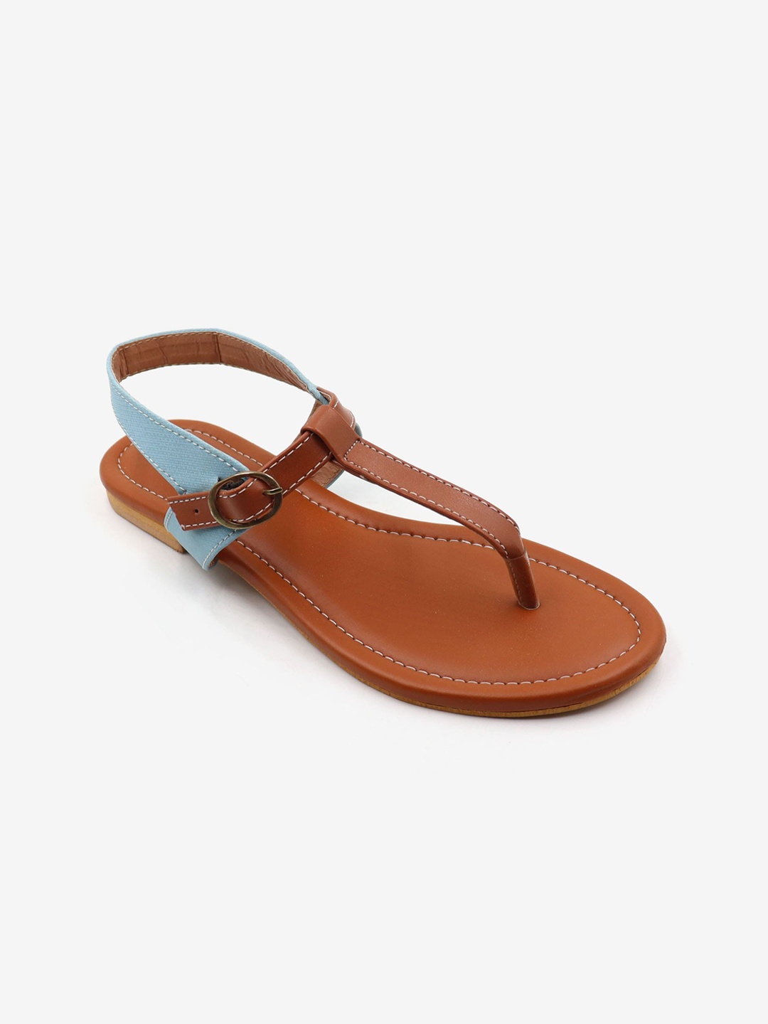 

DressBerry Blue And Brown Colourblocked T-Strap Flats