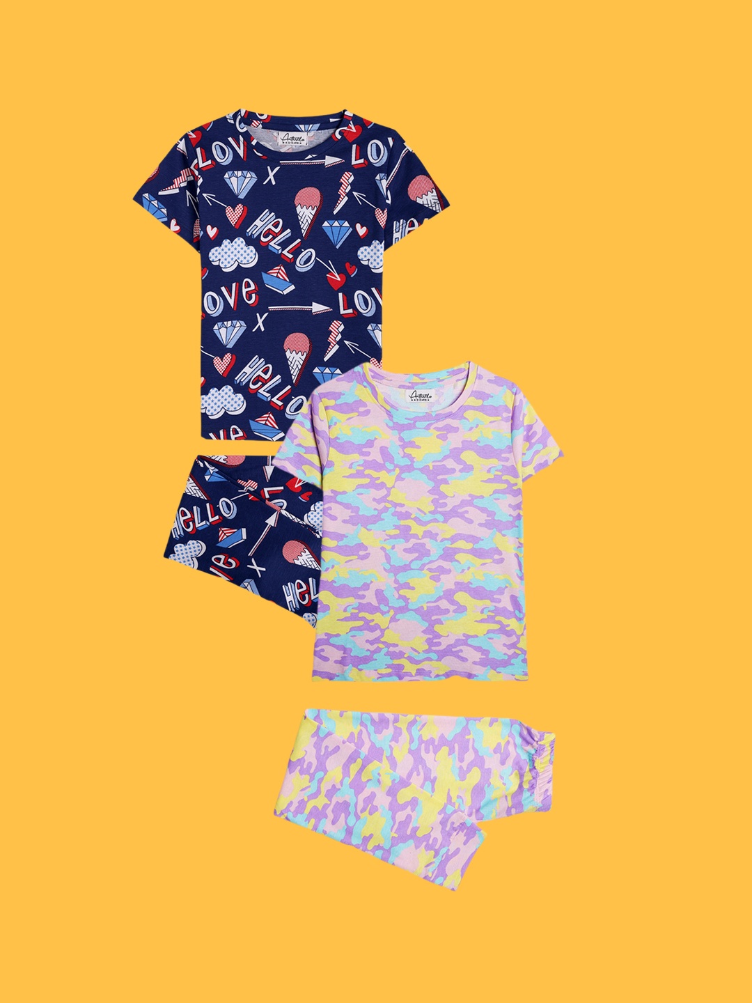

Anthrilo Girls Pack Of 2 Printed Pure Cotton Night suits, Pink