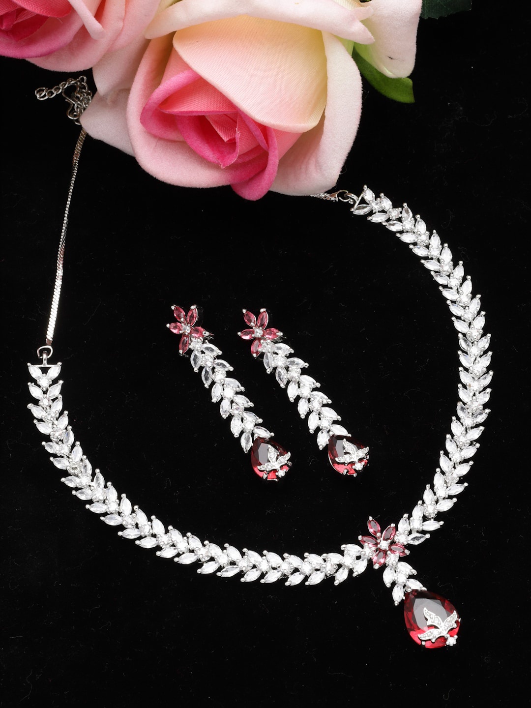 

Arrabi Silver-Plated AD-Studded Necklace & Earrings Set
