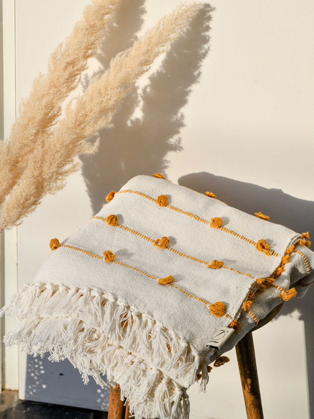 

THE SEWING CREST White Self-Design Pure Cotton Throw Twirls, Cream