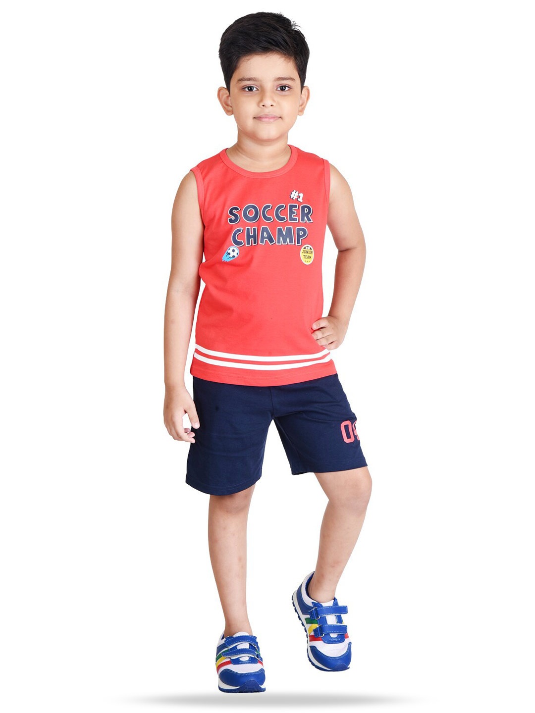 

Clothe Funn Boys Typography Printed T-shirt With Shorts, Coral