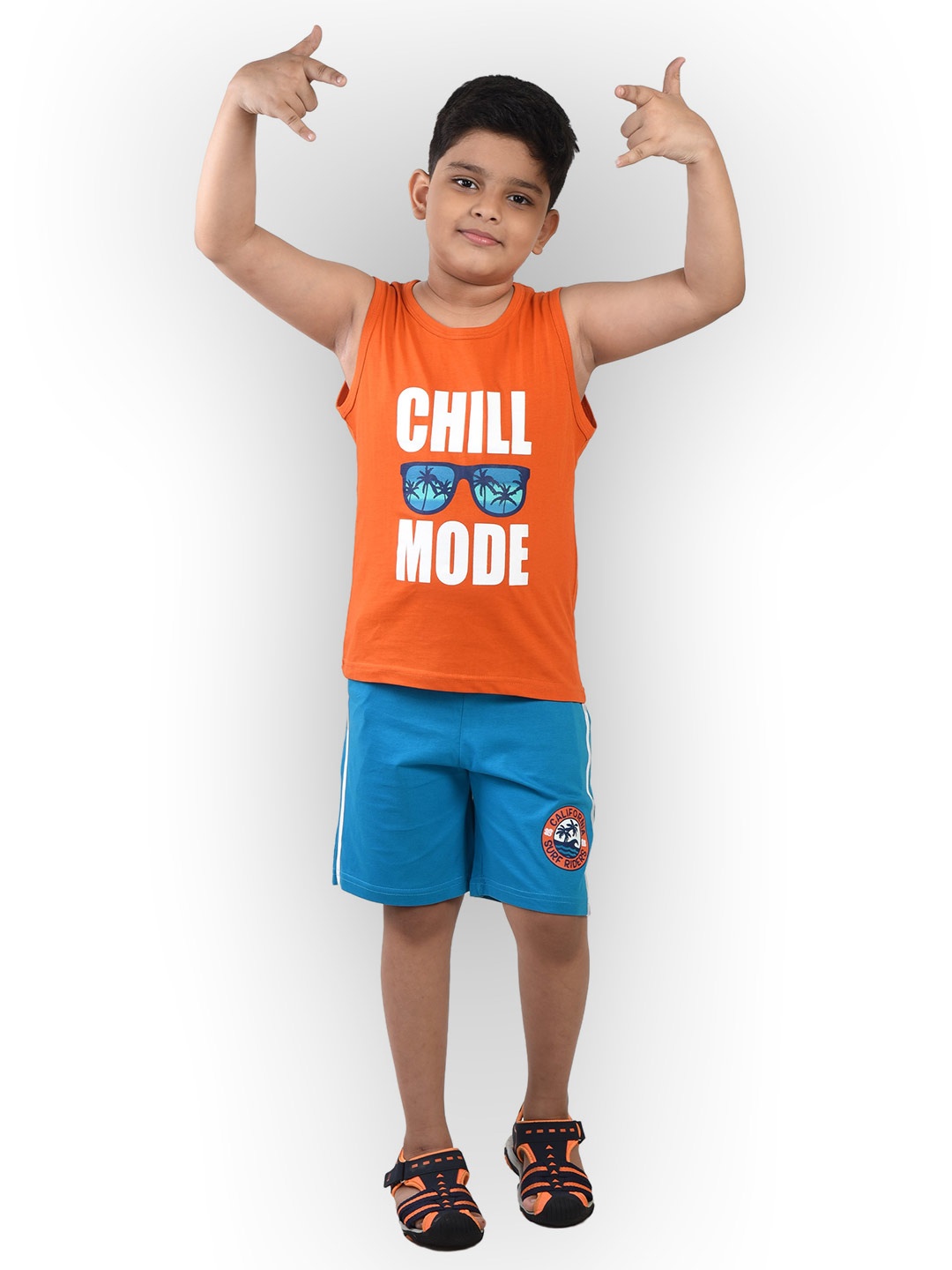 

Clothe Funn Boys Printed Pure Cotton T-Shirt With Shorts, Turquoise blue