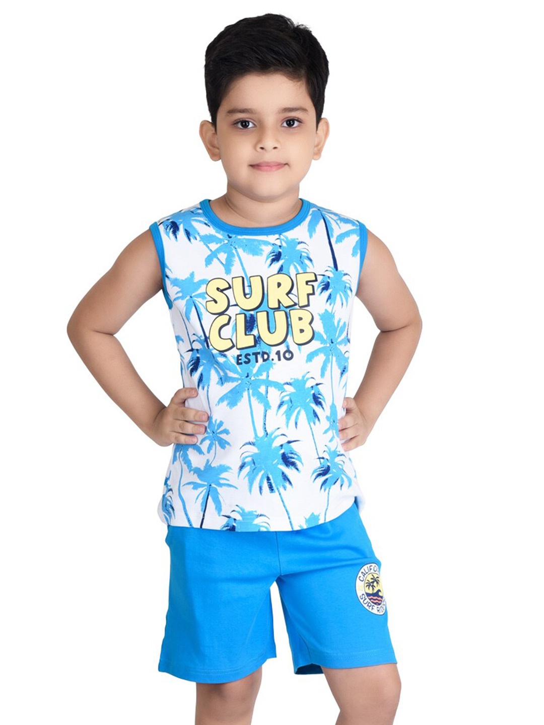 

Clothe Funn Boys Printed Pure Cotton T-Shirt With Shorts, White