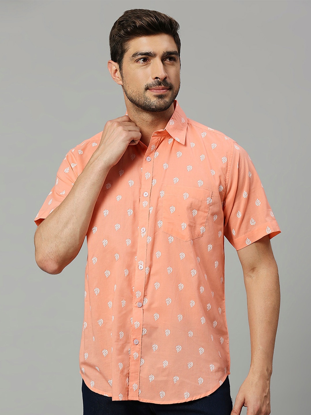 

RAJUBHAI HARGOVINDAS Relaxed Fit Ethnic Printed Casual Cotton Shirt, White