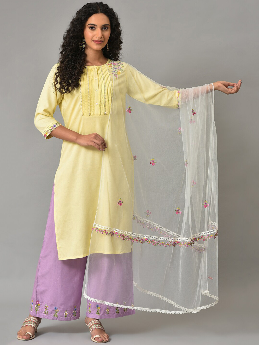 

W Ethnic Motifs Embroidered Dupatta With Thread Work, White