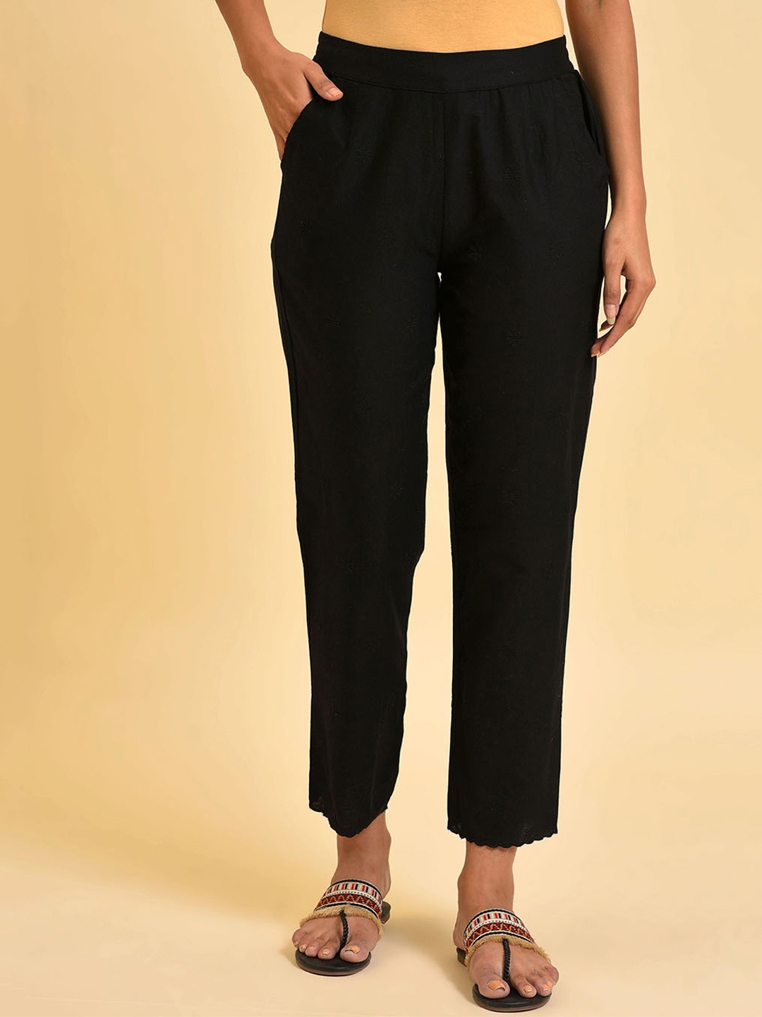 

W Women Black Ethnic Motifs Printed Trousers