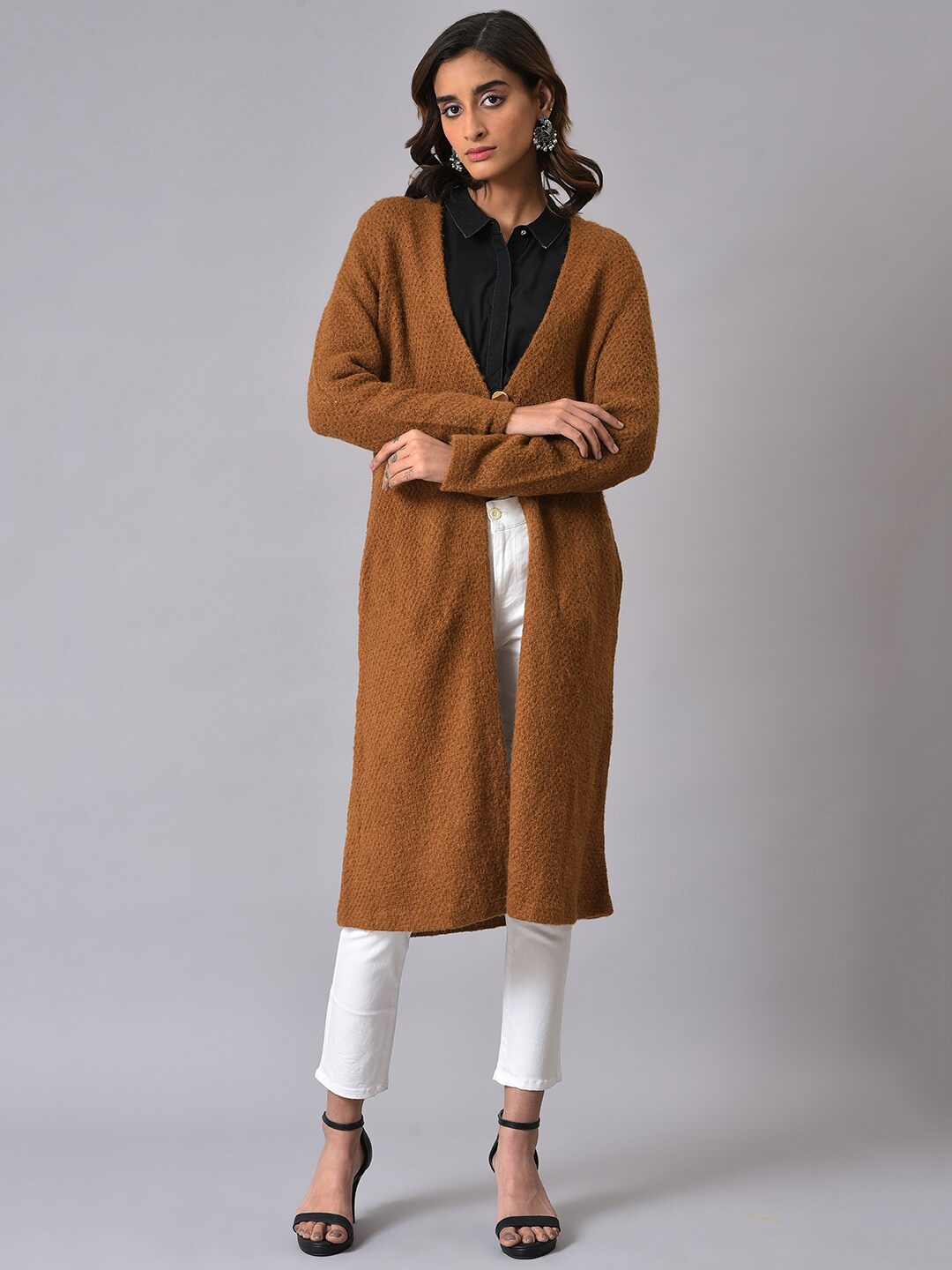 

W Brown V-Neck Longline Cardigan