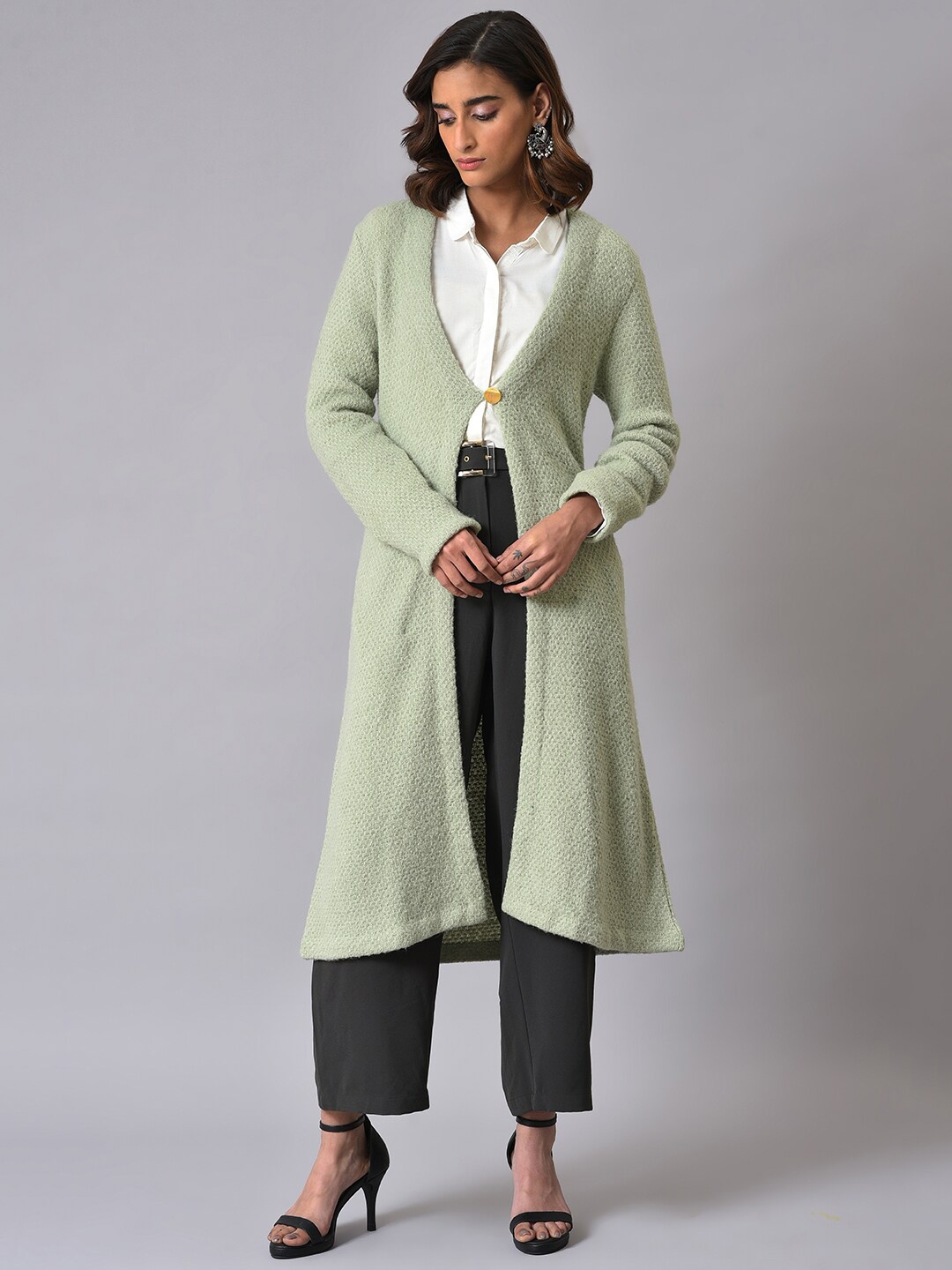 

W Sea Green V-Neck Longline Cardigan