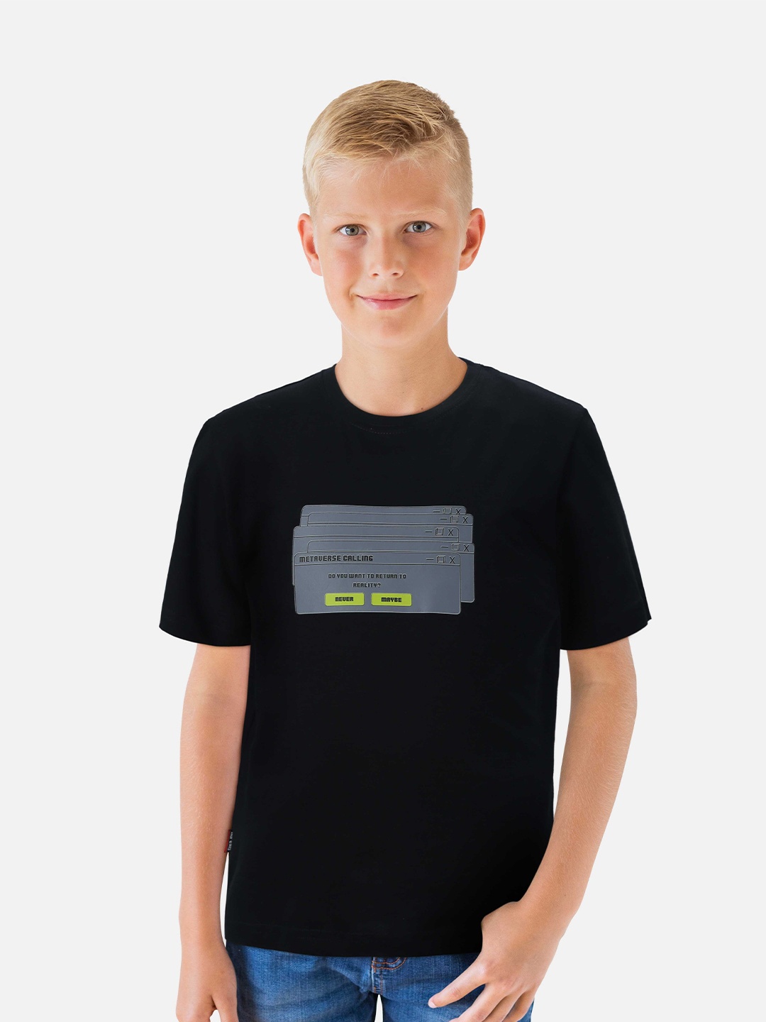 

Gini and Jony Boys Typography Printed Cotton T-shirt, Black