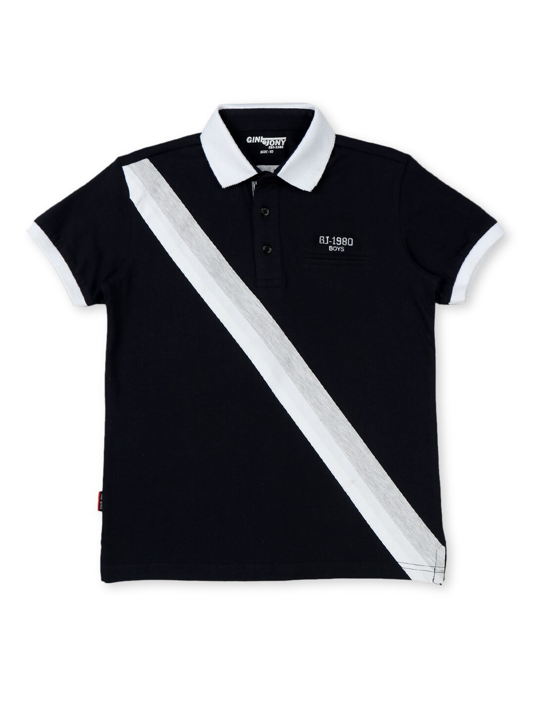 

Gini and Jony Infant Boys Striped Polo Collar Pure Cotton T-shirt, Navy blue