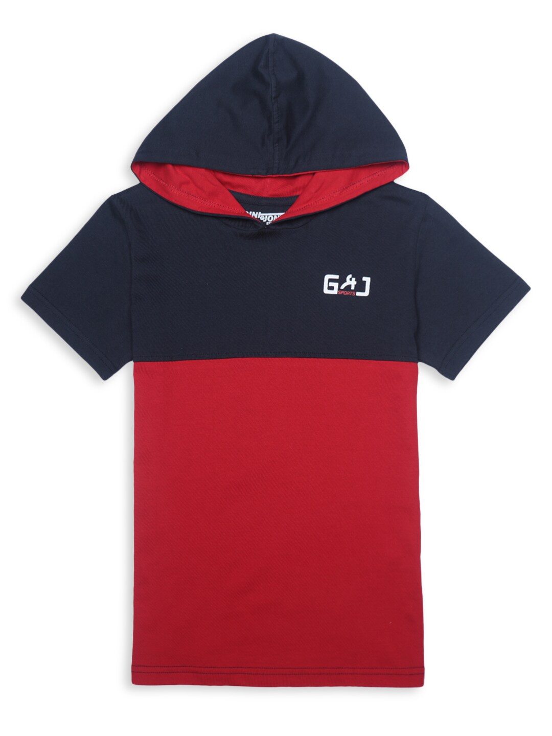 

Gini and Jony Boys Colourblocked Hooded Cotton T-shirt, Red