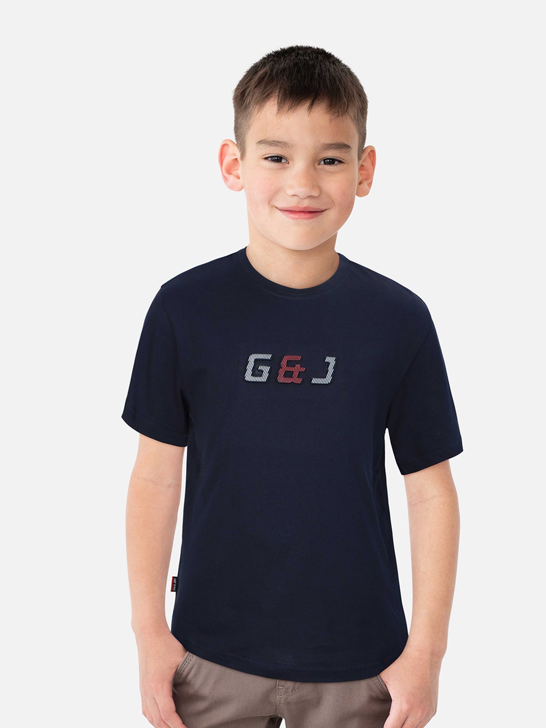 

Gini and Jony Boys Typography Printed Cotton T-Shirt, Navy blue