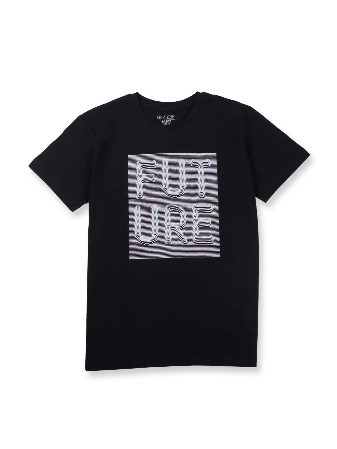 

Gini and Jony Boys Typography Printed Cotton T-shirt, Black