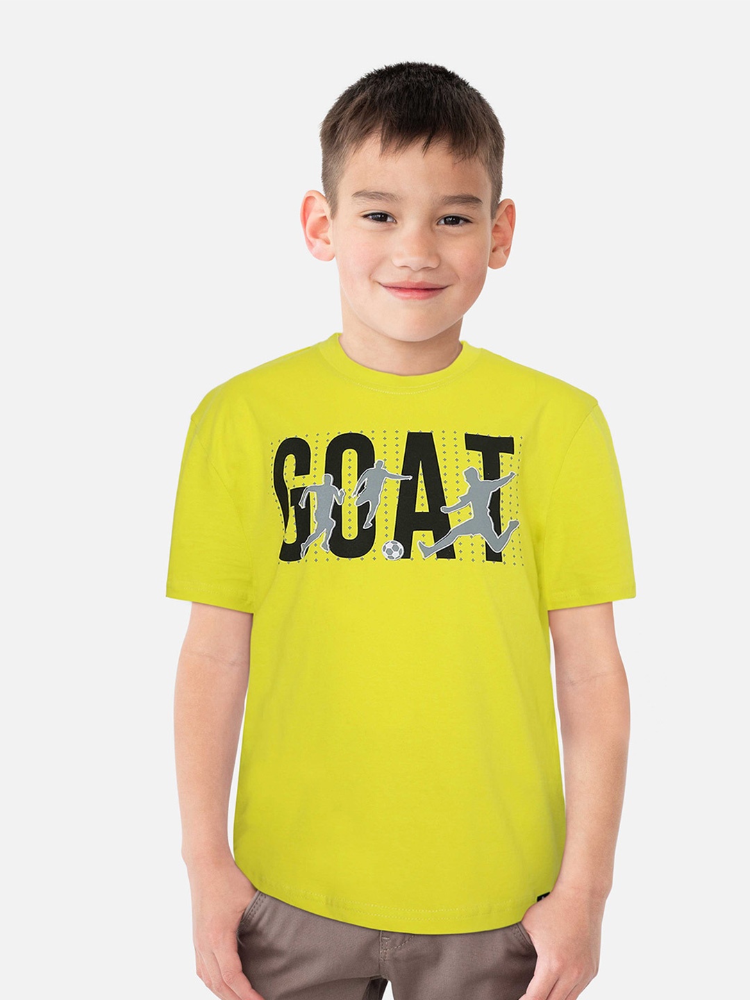 

Gini and Jony Boys Typography Printed Cotton T-Shirt, Green