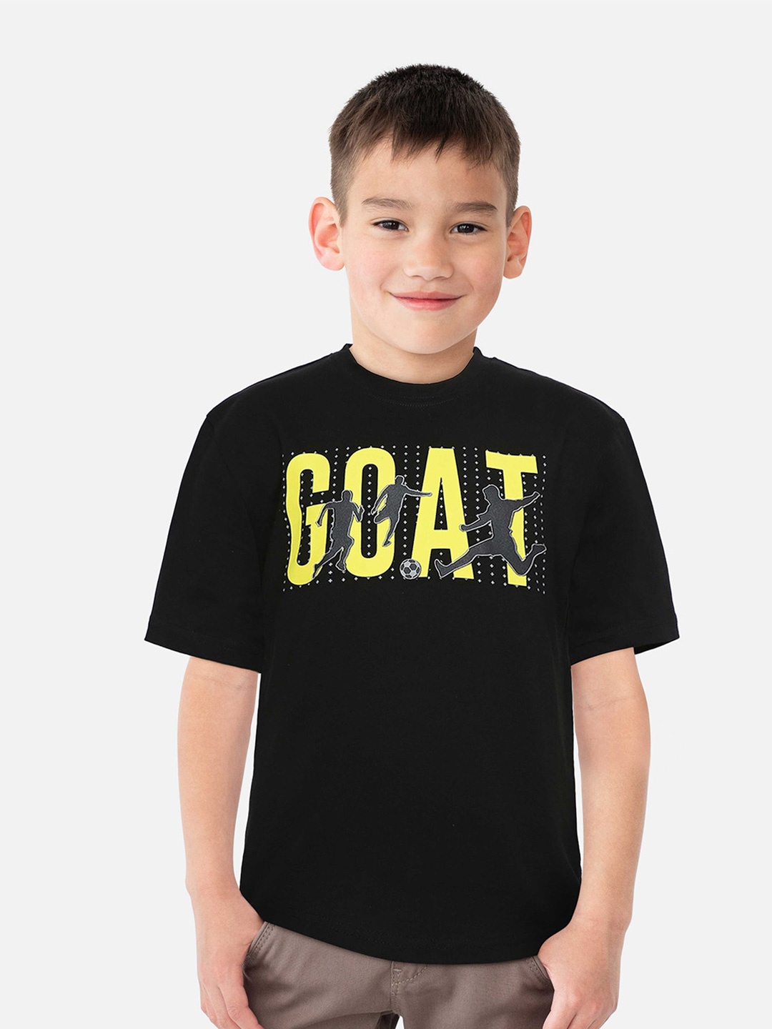 

Gini and Jony Boys Typography Printed Cotton T-shirt, Black