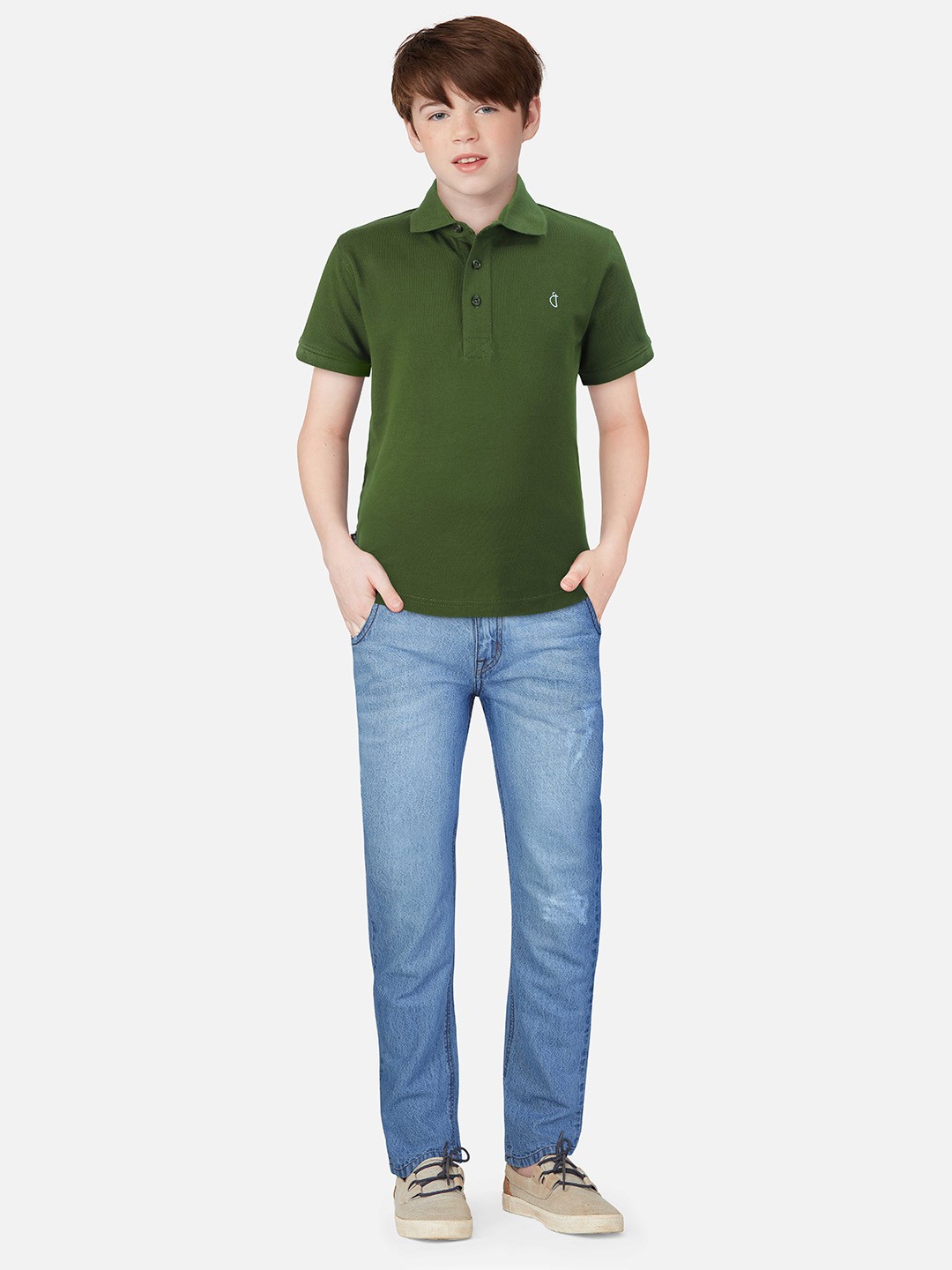 

Gini and Jony Boys Polo Collar Pure Cotton T-Shirt, Olive