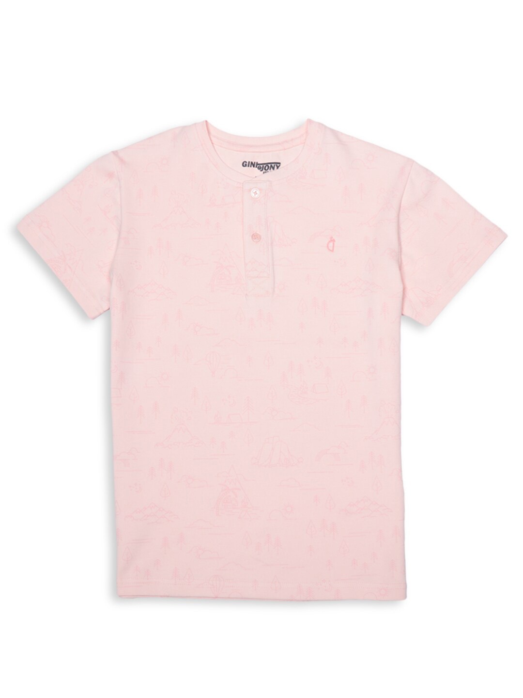 

Gini and Jony Boys Printed Henley Neck Cotton T-shirt, Peach