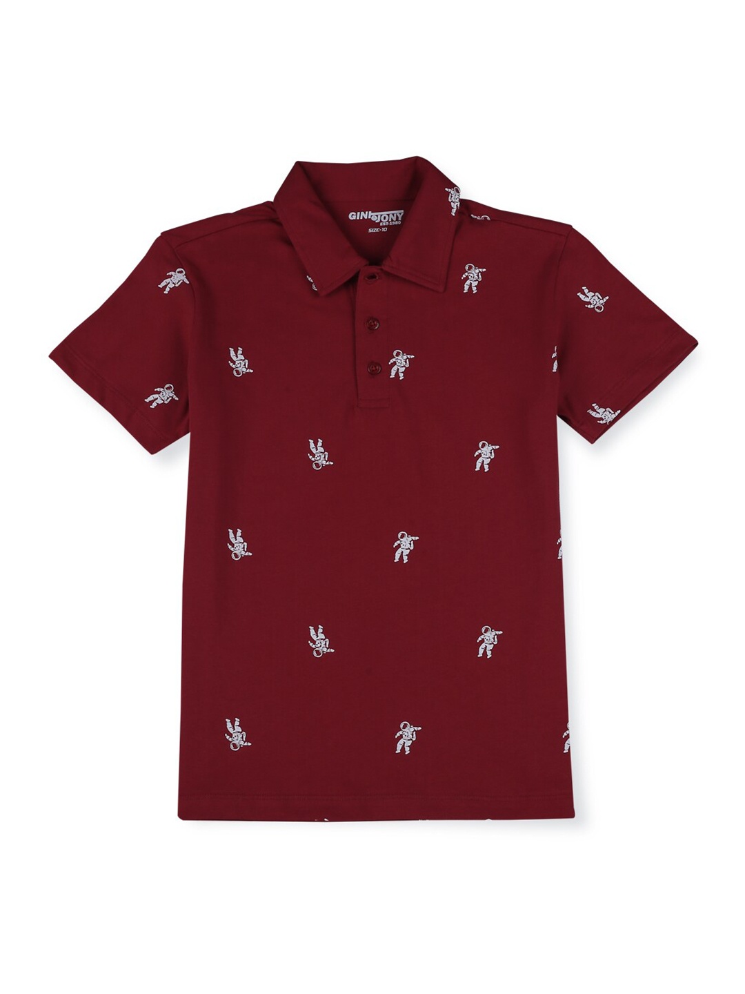 

Gini and Jony Boys Printed Polo Collar Cotton T-shirt, Maroon