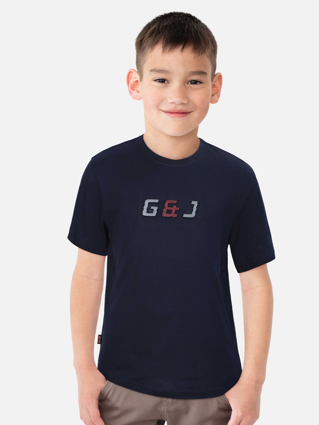 

Gini and Jony Infant Boys Typography Printed Cotton T-shirt, Navy blue