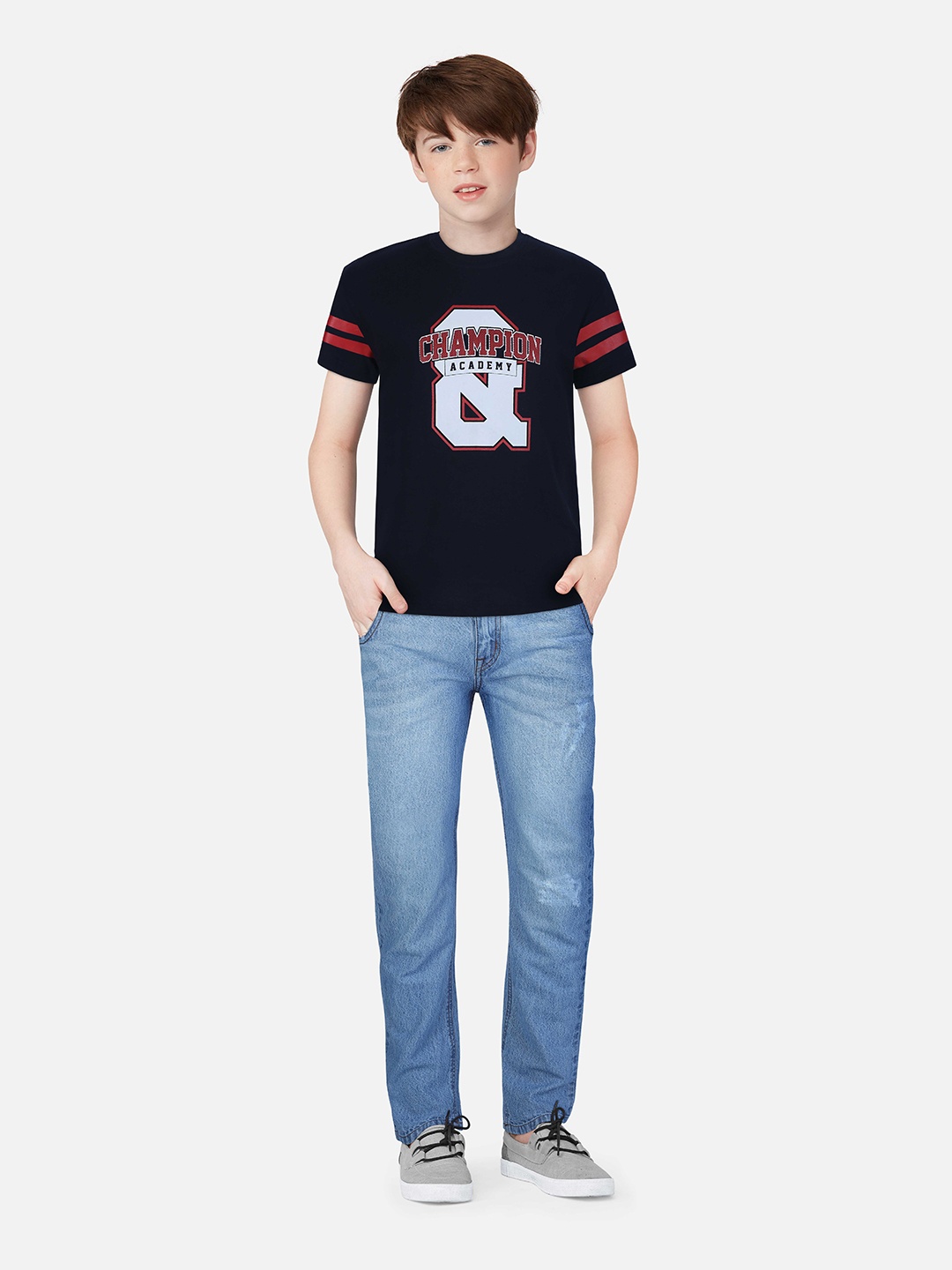 

Gini and Jony Boys Typography Printed Cotton T-shirt, Navy blue