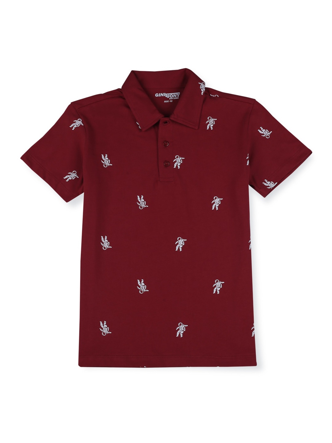 

Gini and Jony Boys Printed Pure Cotton Polo Collar T-shirt, Maroon
