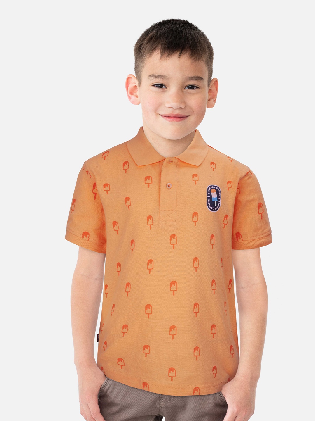 

Gini and Jony Boys Printed Polo Collar Pure Cotton T-shirt, Coral