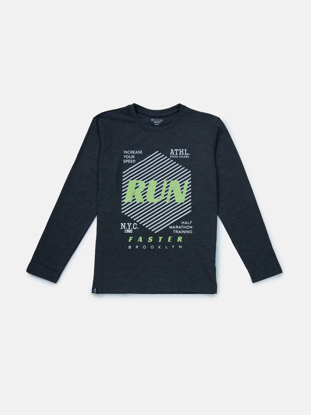 

Gini and Jony Boys Varsity Printed Cotton T-shirt, Black