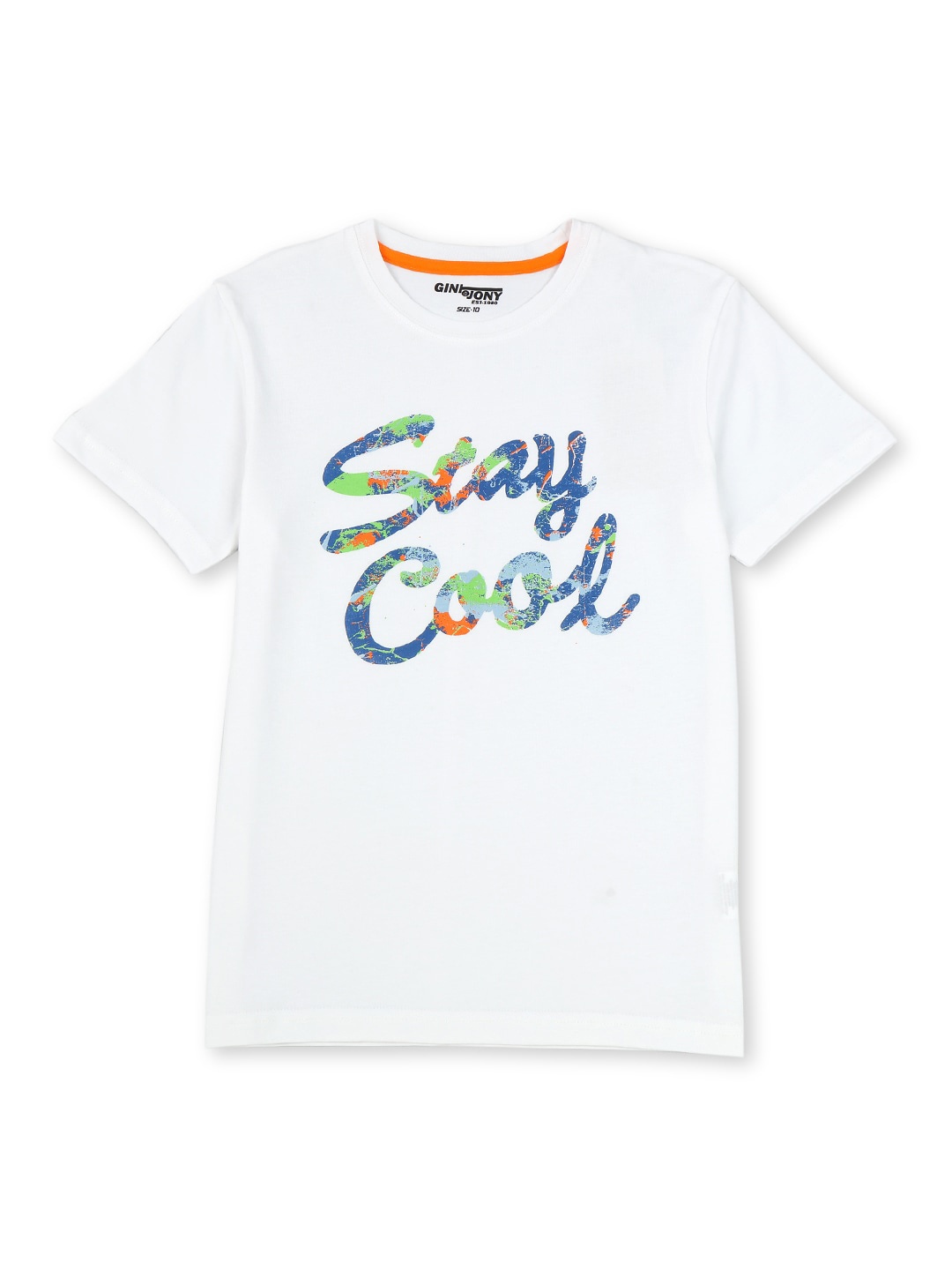 

Gini and Jony Boys Typography Printed Cotton T-shirt, White