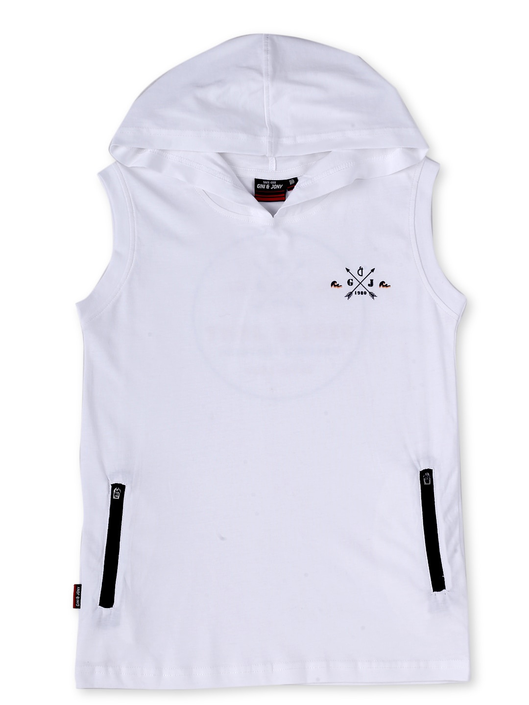 

Gini and Jony Boys Printed Cotton Hooded T-shirt, White