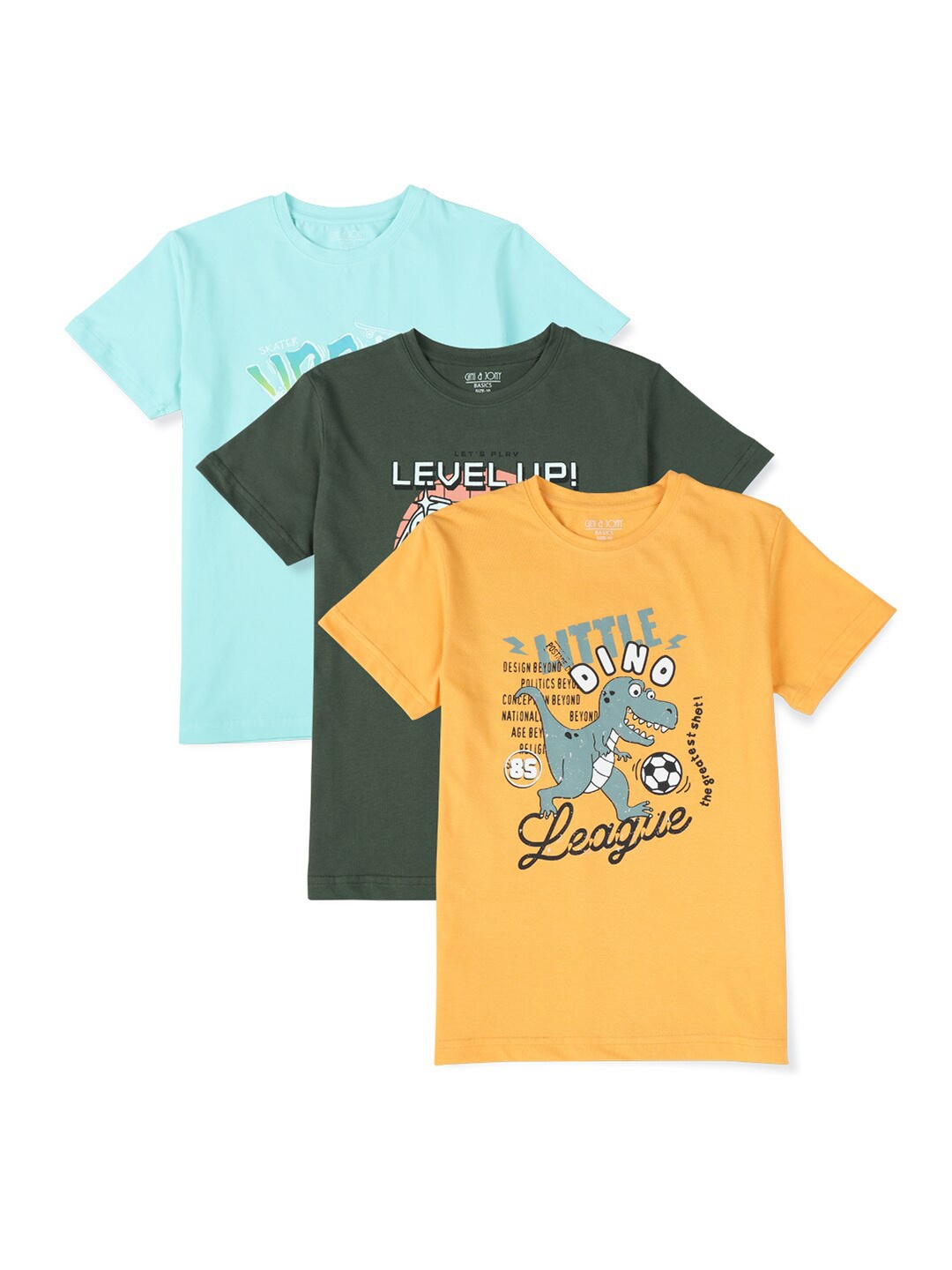 

Gini and Jony Boys Pack Of 3 Typography Printed Cotton T-shirt, Yellow
