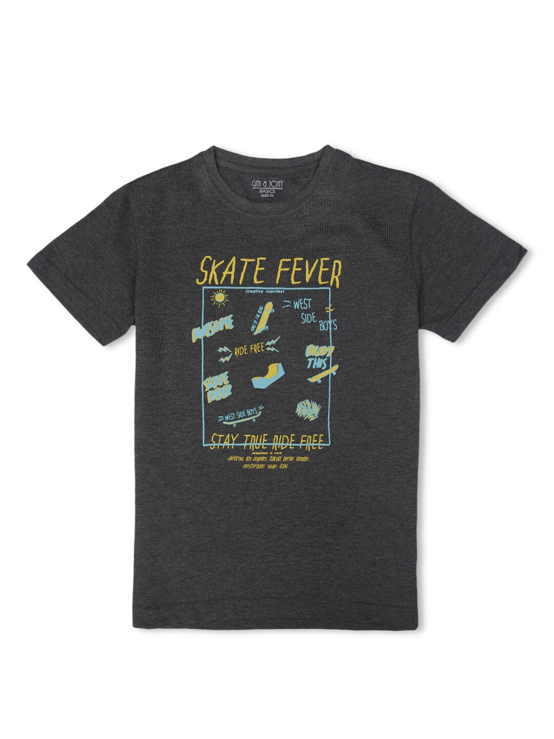 

Gini and Jony Boys Graphic Printed Cotton T-shirt, Grey