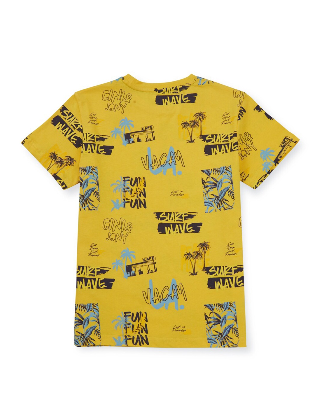 

Gini and Jony Boys Typography Printed Cotton T-shirt, Mustard
