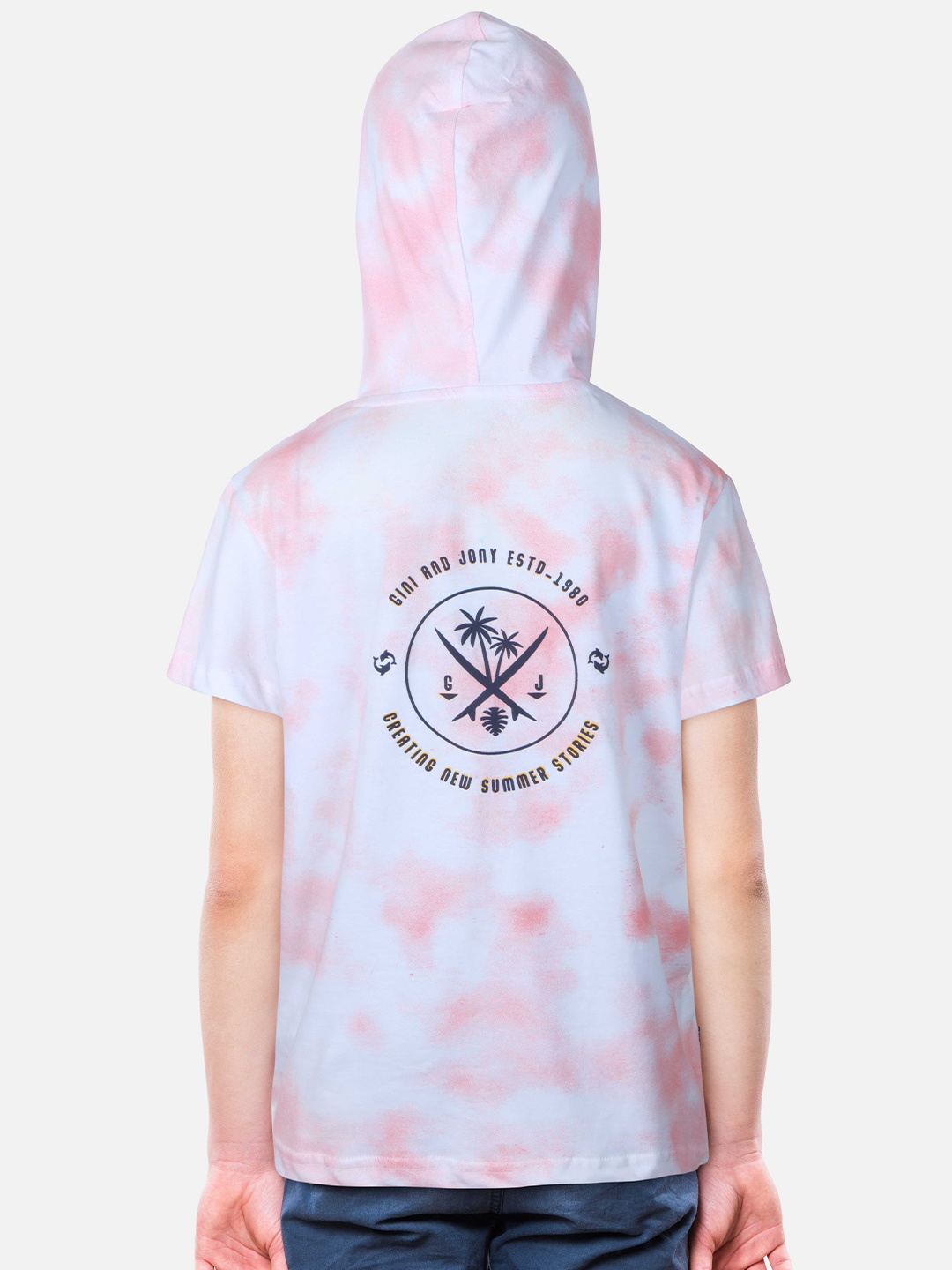 

Gini and Jony Boys Tie & Dye Hooded Cotton T-shirt, Pink